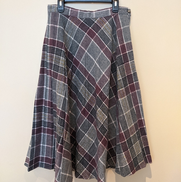 Wool Plaid Midi Skirt - Picture 1 of 3